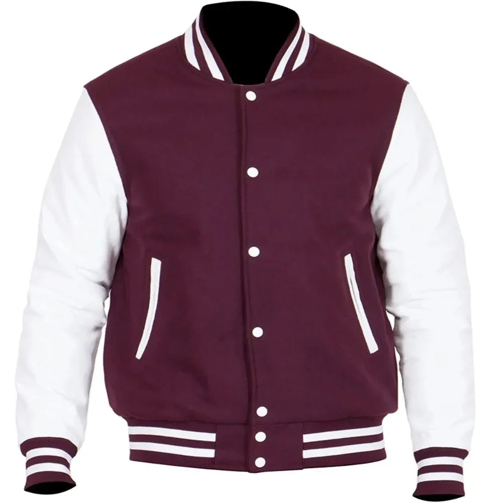 Men Maroon And White Varsity Jacket