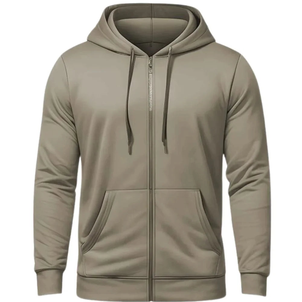 Men Modern Taupe Full-Zip Hoodie