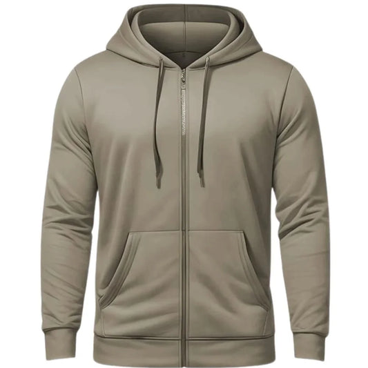 Men Modern Taupe Full-Zip Hoodie