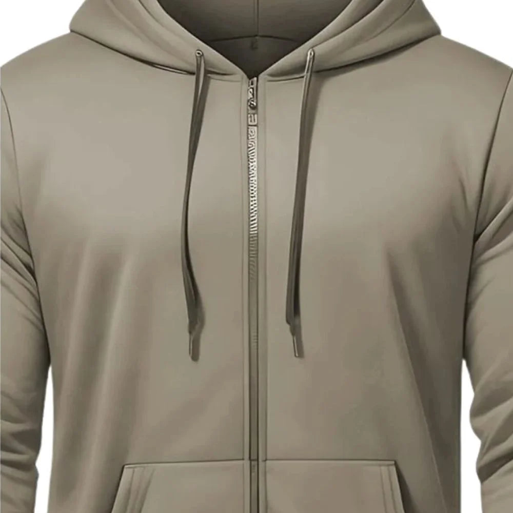 Men Modern Taupe Full-Zip Hoodie
