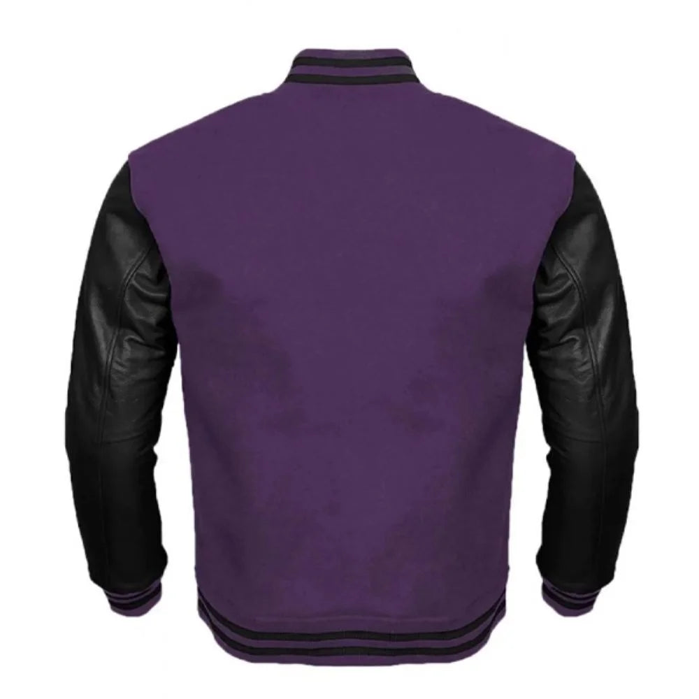 Men Purple Varsity Jacket with Black Sleeves