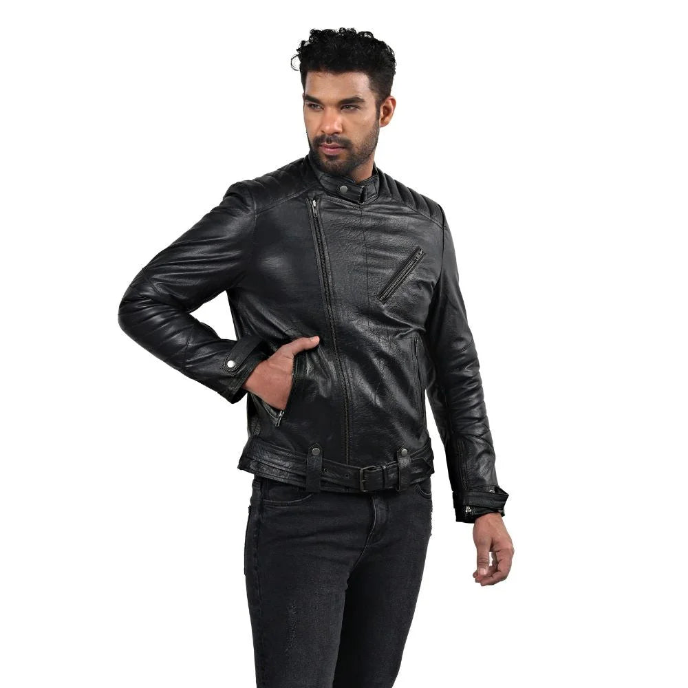 Men's Asymmetrical Black Leather Jacket