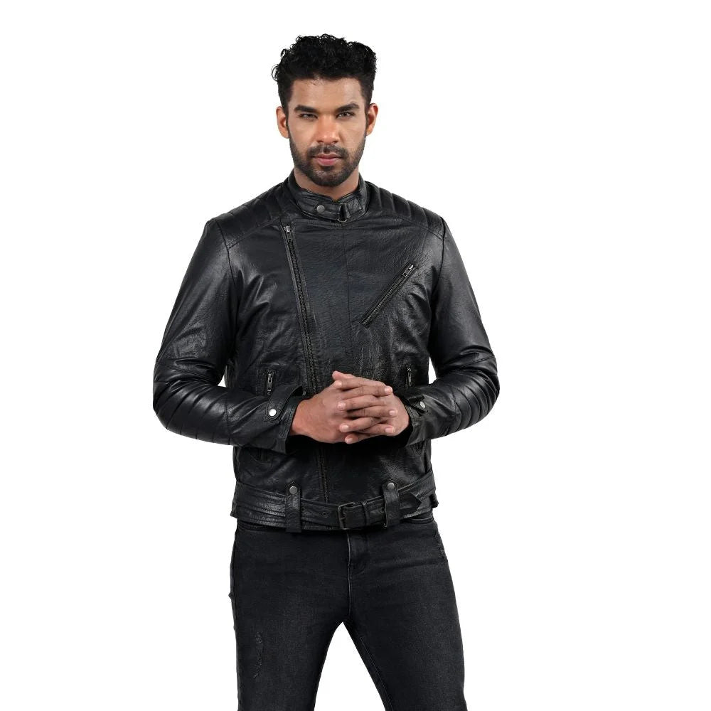 Men's Asymmetrical Black Leather Jacket