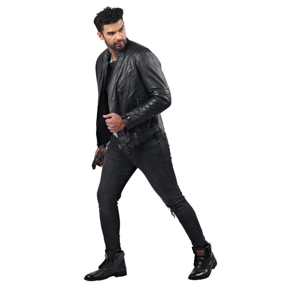 Men's Asymmetrical Black Leather Jacket