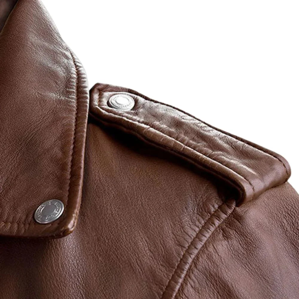 Men’s Asymmetrical Brown Leather Jacket