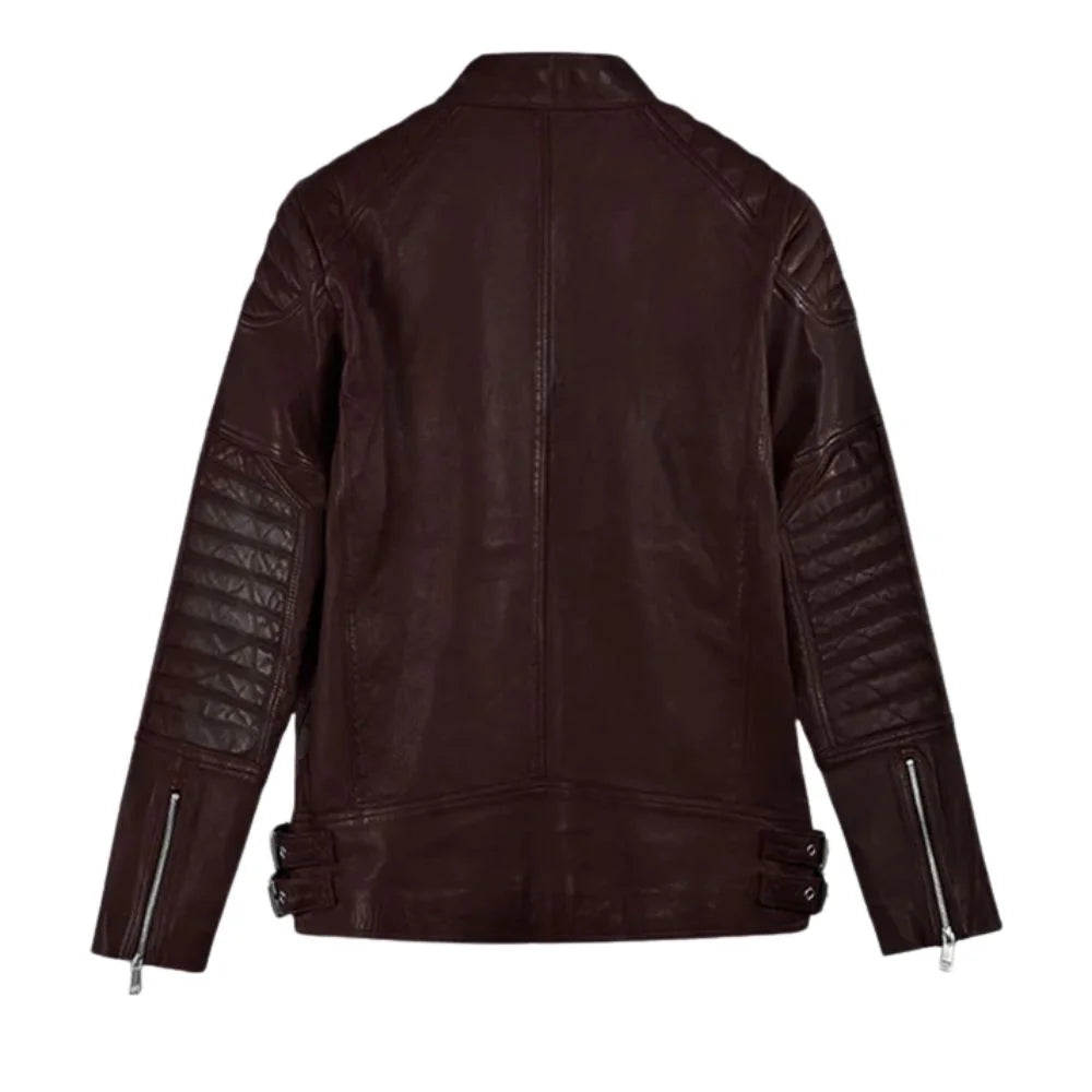 Men’s Asymmetrical Burgundy Leather Jacket