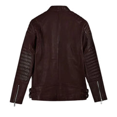 Men’s Asymmetrical Burgundy Leather Jacket