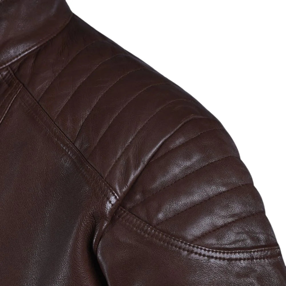 Men’s Asymmetrical Burgundy Leather Jacket