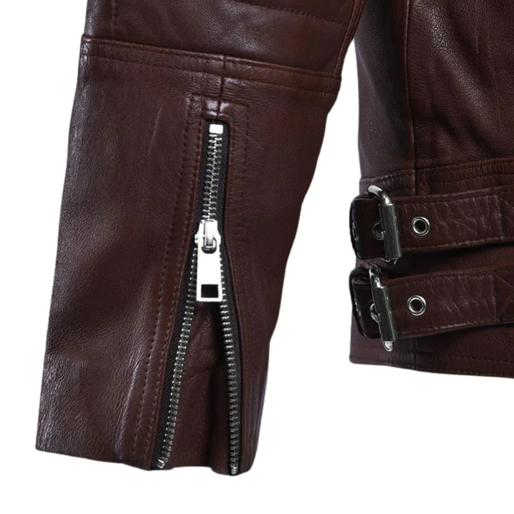 Men’s Asymmetrical Burgundy Leather Jacket