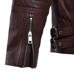 Men’s Asymmetrical Burgundy Leather Jacket