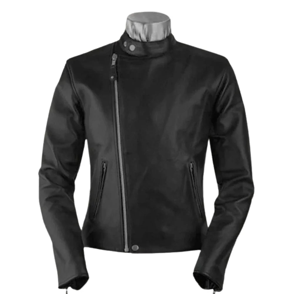 Men’s Asymmetrical Classic Black Leather Jacket