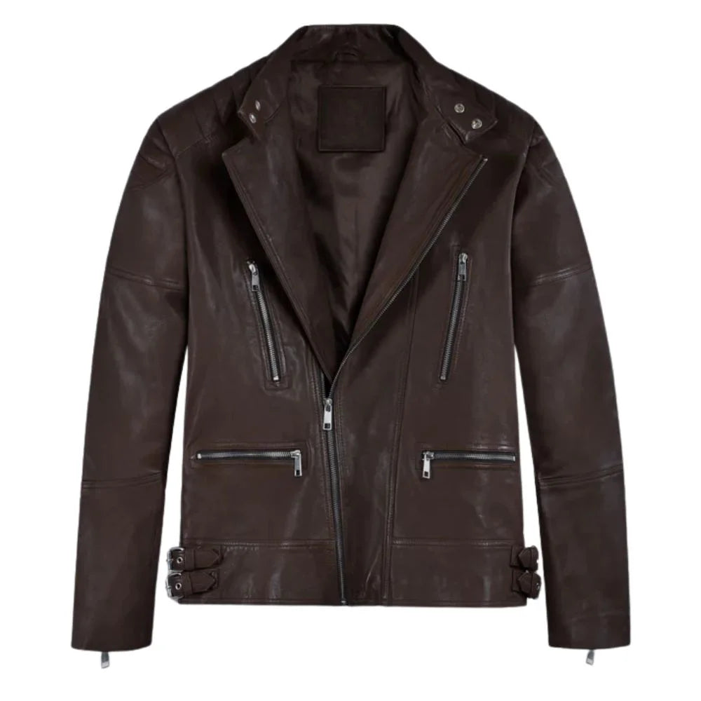 Men’s Asymmetrical Dark Brown Leather Jacket