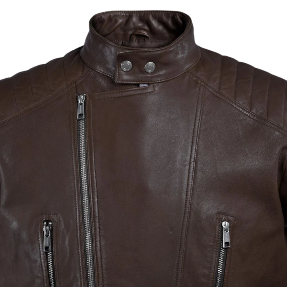Men’s Asymmetrical Dark Brown Leather Jacket
