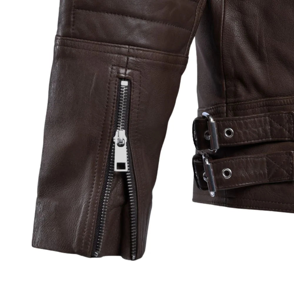 Men’s Asymmetrical Dark Brown Leather Jacket