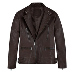 Men’s Asymmetrical Dark Brown Leather Jacket