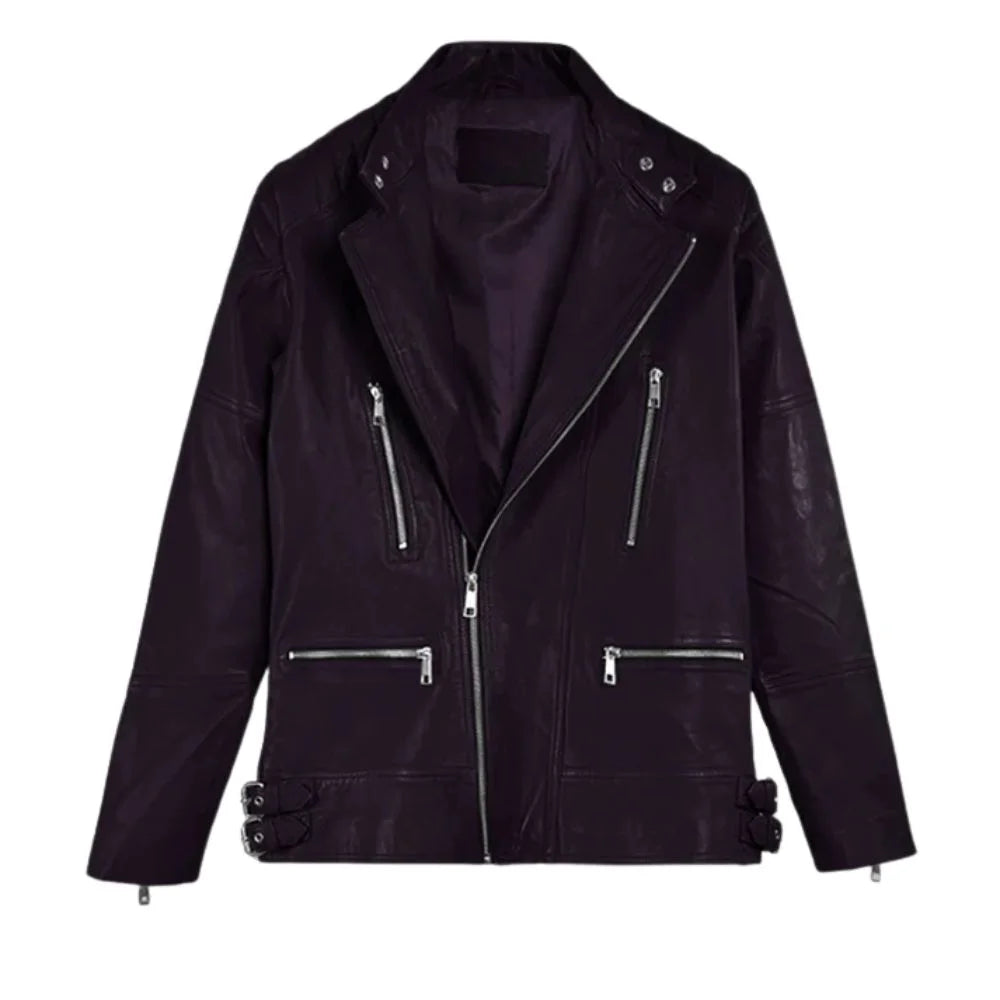 Men’s Asymmetrical Dark Purple Leather Jacket