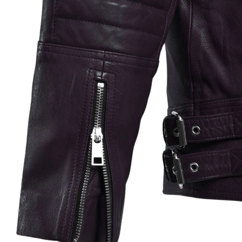 Men’s Asymmetrical Dark Purple Leather Jacket