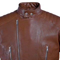 Men’s Asymmetrical Tan Leather Jacket