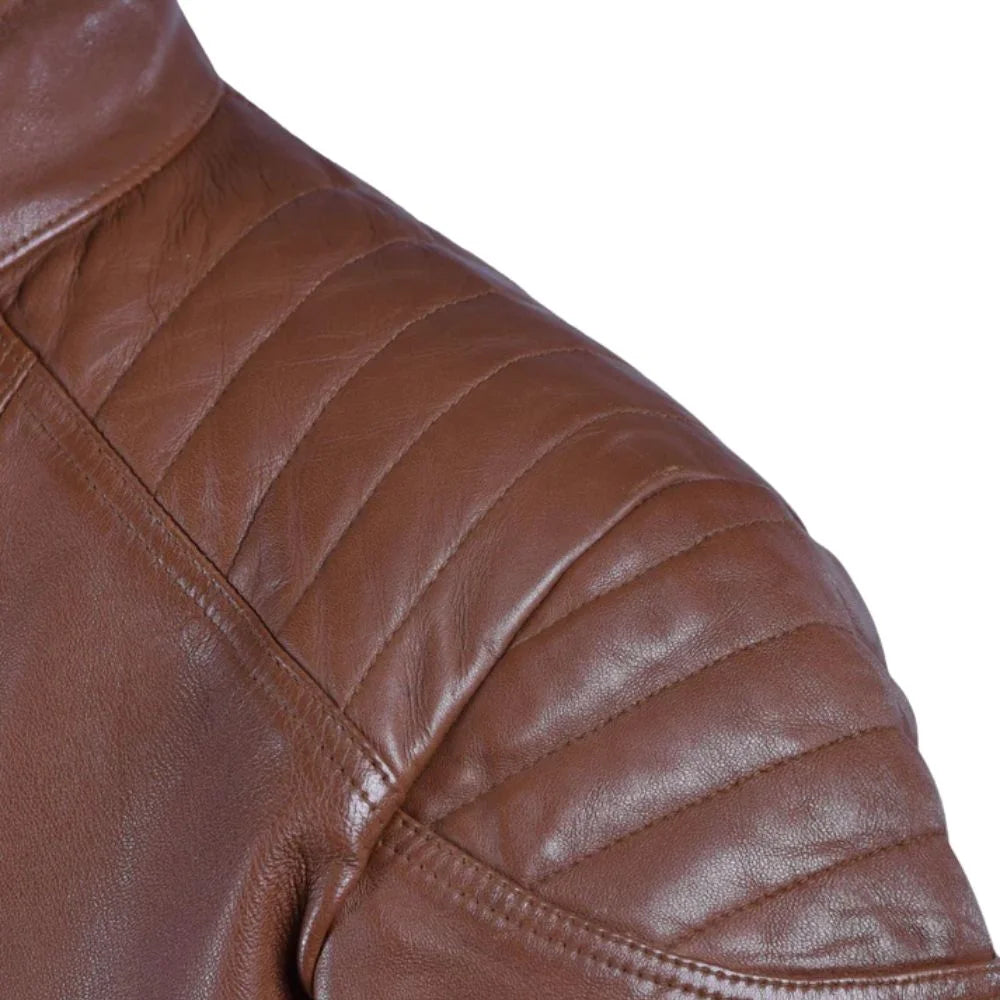 Men’s Asymmetrical Tan Leather Jacket