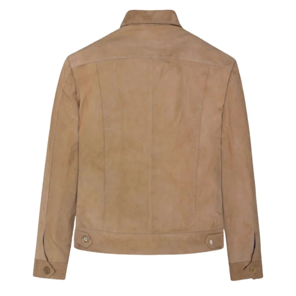 Men’s Beige Suede Trucker Leather Jacket