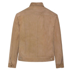 Men’s Beige Suede Trucker Leather Jacket