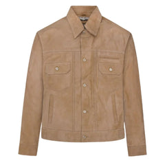 Men’s Beige Suede Trucker Leather Jacket