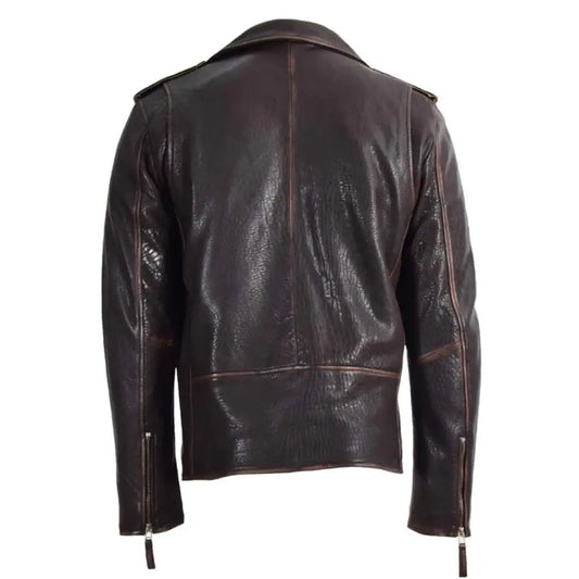 Men's Belted Waist Vintage Brown Leather Biker Jacket