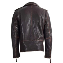 Men's Belted Waist Vintage Brown Leather Biker Jacket