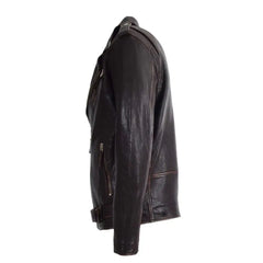 Men's Belted Waist Vintage Brown Leather Biker Jacket