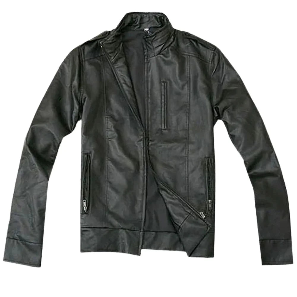 Men’s Black Asymmetrical Zipper Leather Jacket
