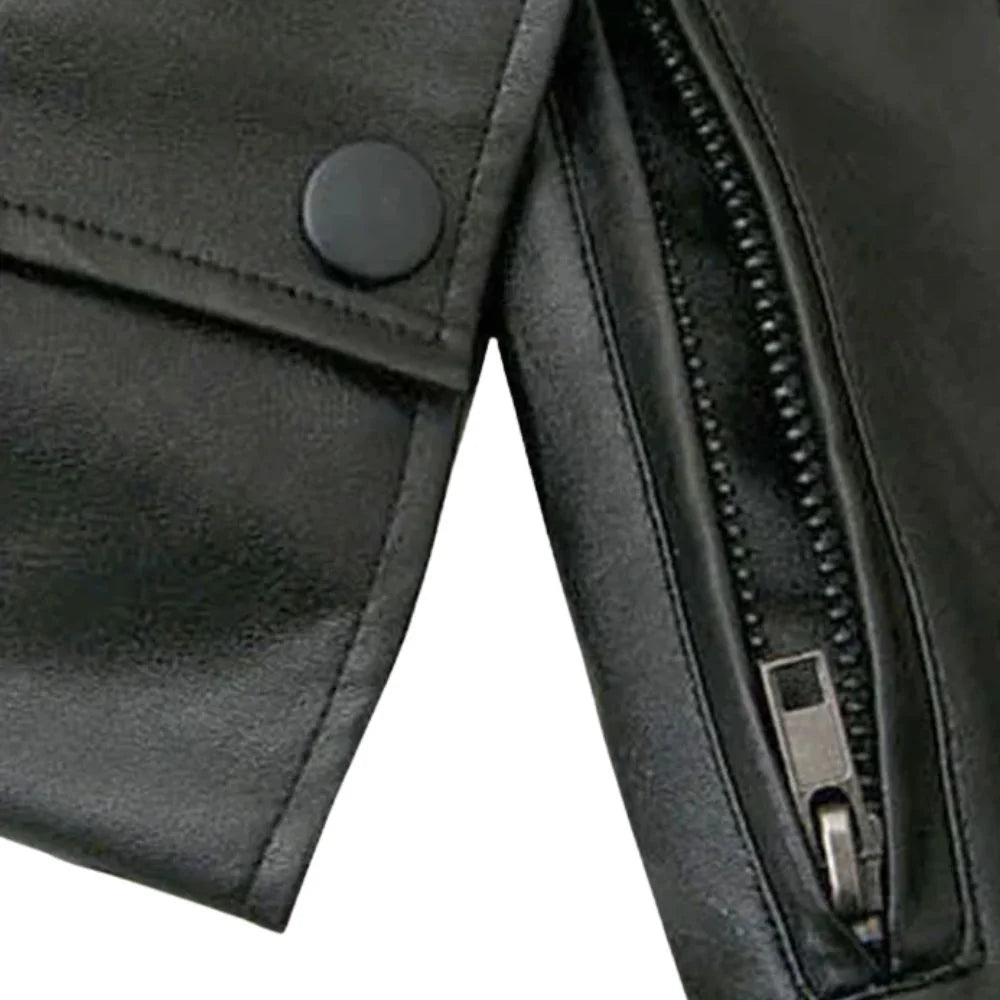 Men’s Black Asymmetrical Zipper Leather Jacket