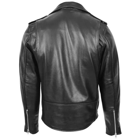 Men’s Black Belted Brando Leather Biker Jacket 