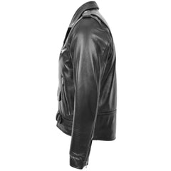 Men’s Black Belted Brando Leather Biker Jacket 