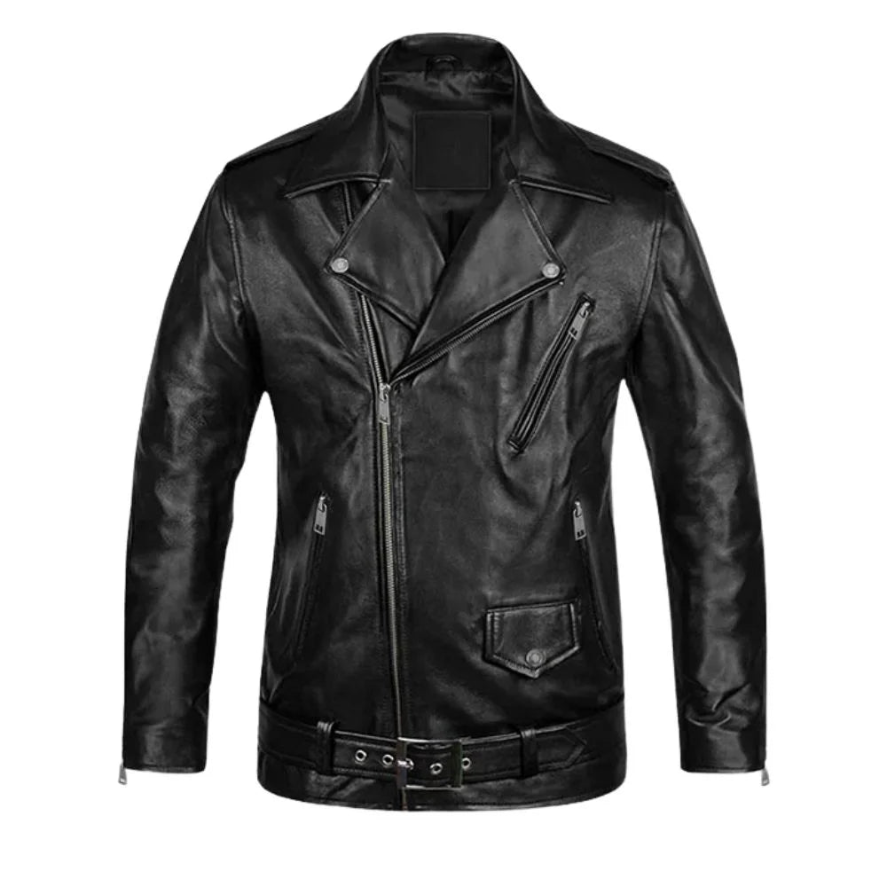 Men’s Black Belted Brando Leather Jacket