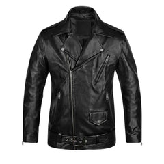 Men’s Black Belted Brando Leather Jacket