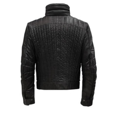 Men's Black Bold Quilted Design Leather Jacket