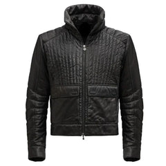 Men's Black Bold Quilted Design Leather Jacket