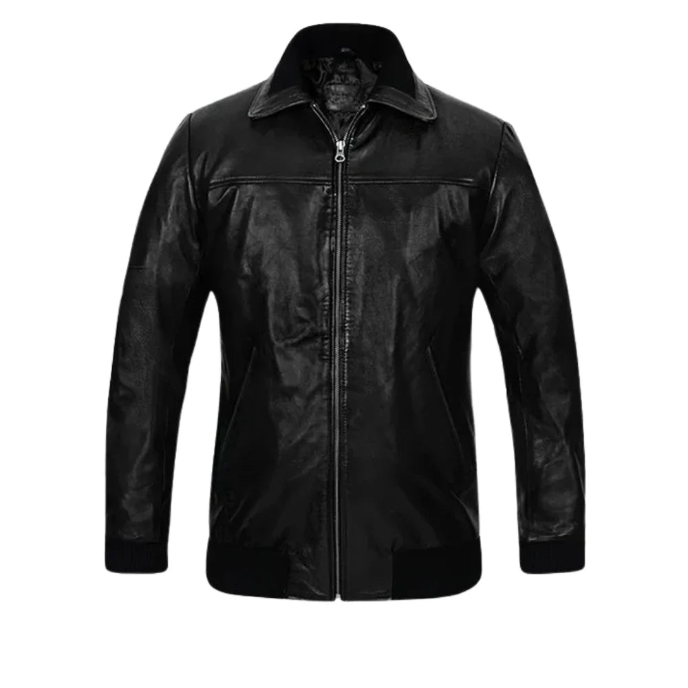 Men’s Black Bomber Style Leather Jacket