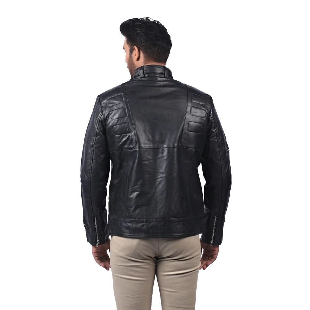 Men's Black Buckle Collar Leather Jacket