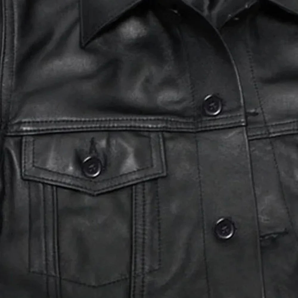 Men’s Black Button-Up Leather Jacket