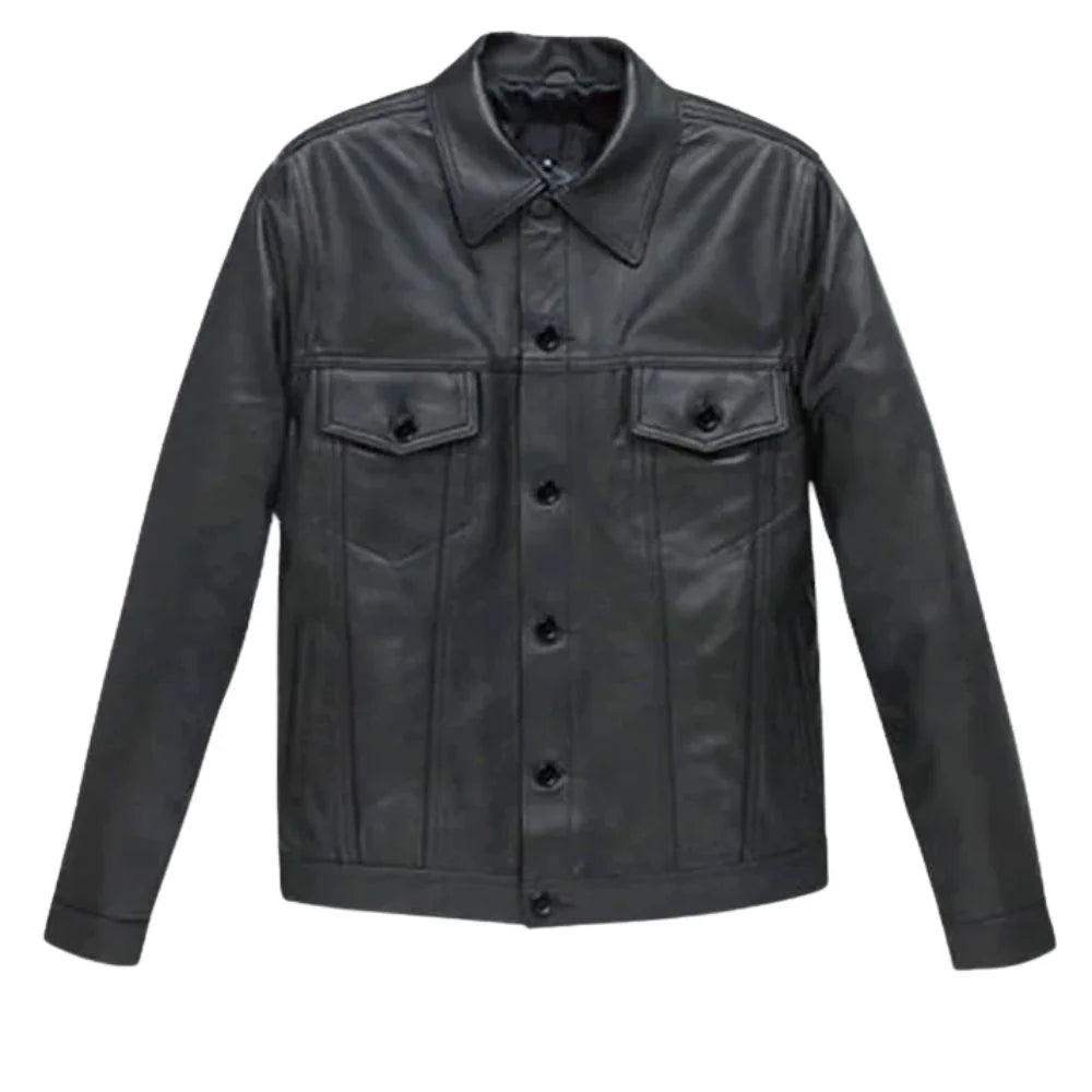 Men’s Black Button-Up Leather Jacket