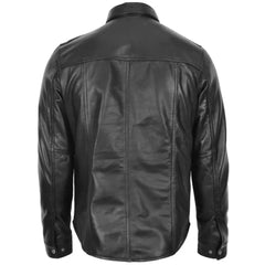Men's Black Button-Up Leather Shirt Jacket