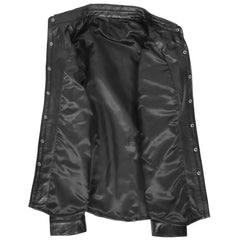 Men's Black Button-Up Leather Shirt Jacket
