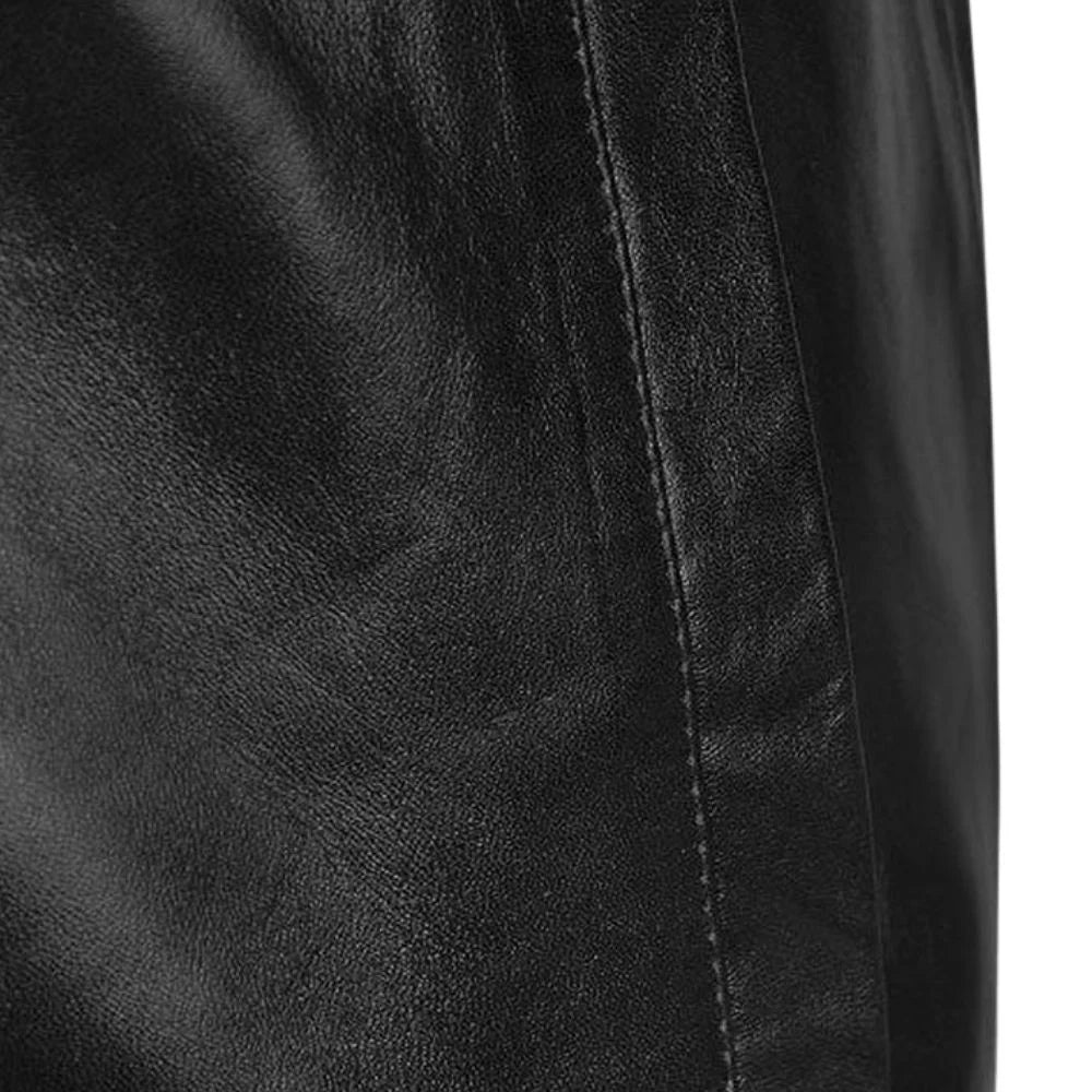 Men’s Black Casual Leather Jacket with Band Collar
