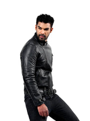 Men’s Black Cross Zip Leather Jacket Right 