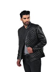 Men’s Black Diamond Quilted Leather Jacket Left 