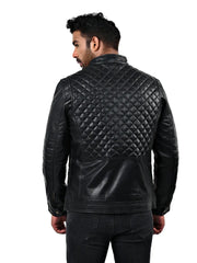 Men’s Black Diamond Quilted Leather Jacket Back 