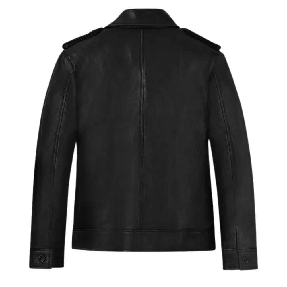 Men’s Black Simple Real Leather Jacket