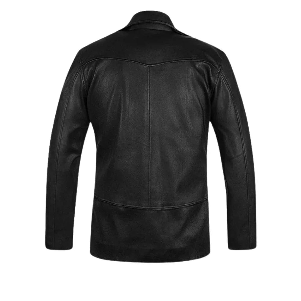 Men’s Black Double Buckle Brando Leather Jacket