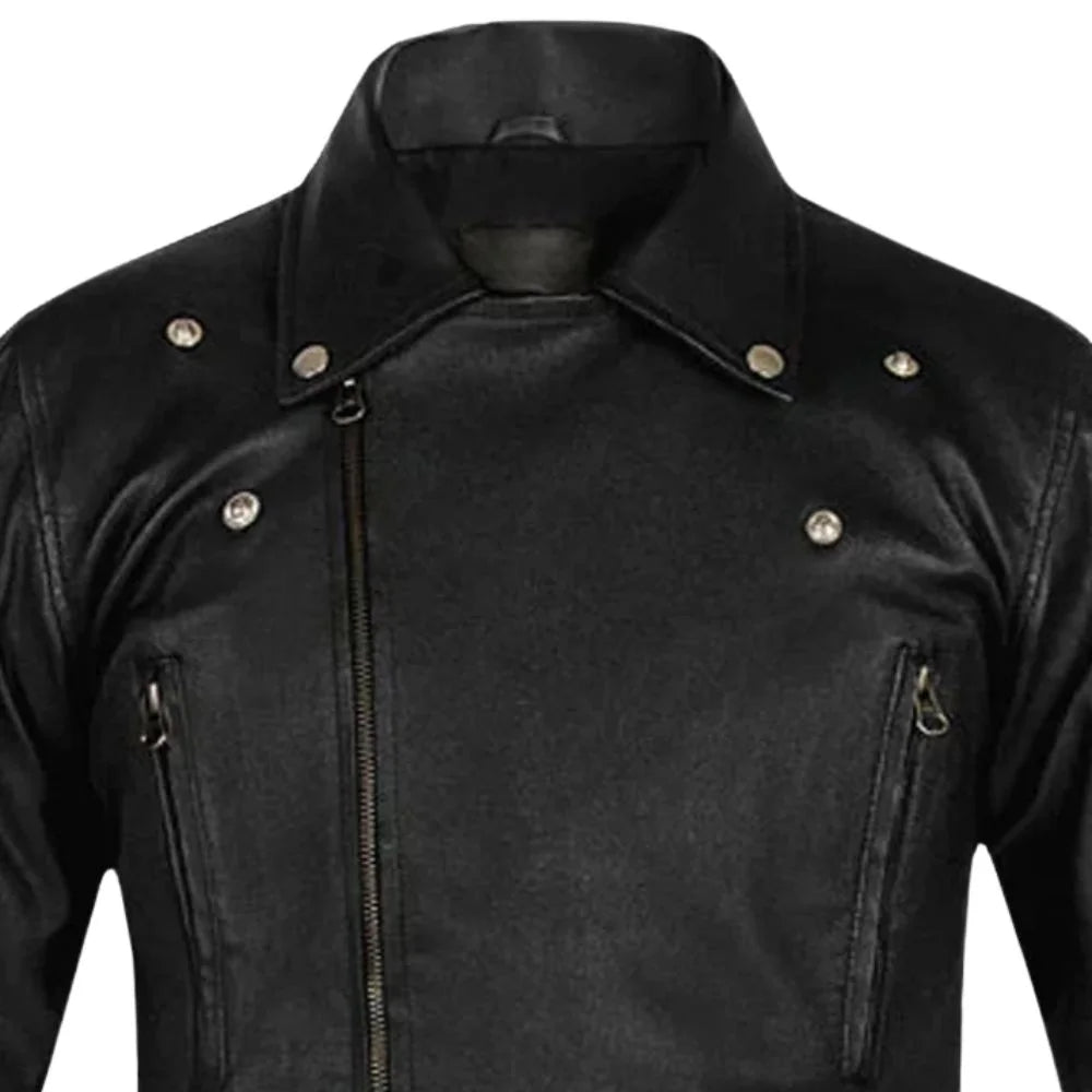 Men’s Black Double Buckle Brando Leather Jacket